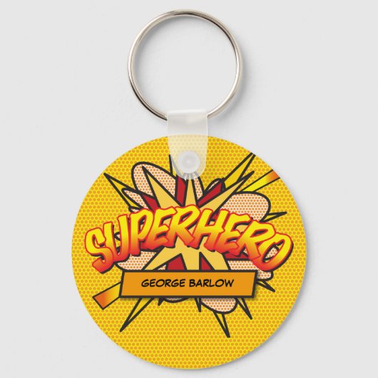 Persoonlijke stripboek Pop Art SUPERHELD Sleutelhanger (Voorkant)