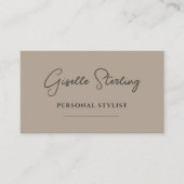 Persoonlijke Stylist Neutraal Taupe Script QR Code Visitekaartje (Voorkant)
