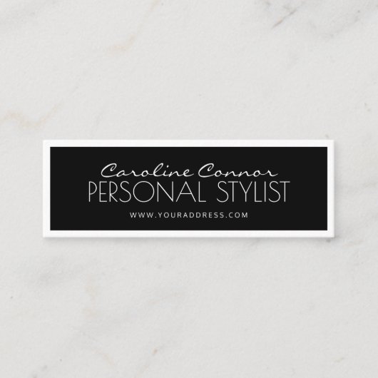 Persoonlijke stylist zwarte en witte randkaart mini visitekaartje (Voorkant)