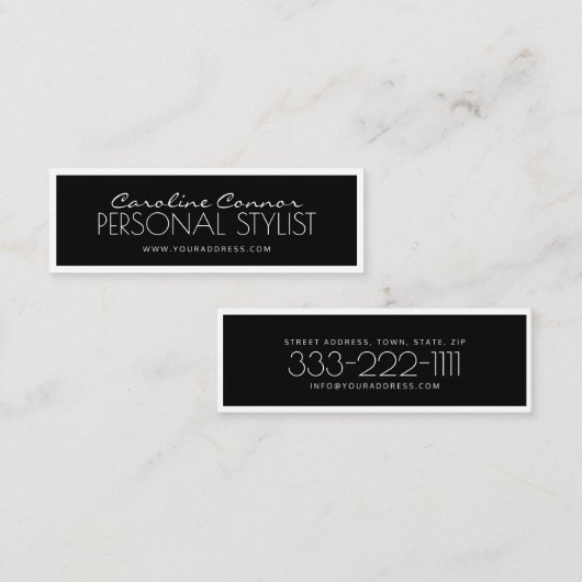 Persoonlijke stylist zwarte en witte randkaart mini visitekaartje (Voorkant / Achterkant)