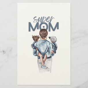 Persoonlijke Super Moeder met Zoon en Dochter Cade Briefpapier