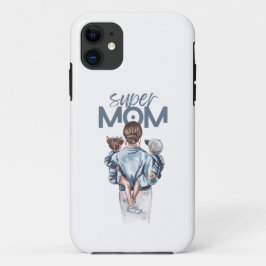 Persoonlijke Super Moeder met Zoon en Dochter Cade Case-Mate iPhone Case