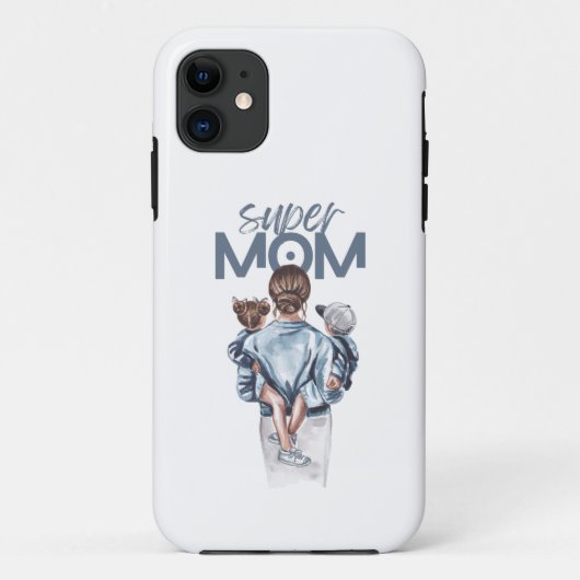 Persoonlijke Super Moeder met Zoon en Dochter Cade Case-Mate iPhone Case (Achterkant)