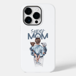 Persoonlijke Super Moeder met Zoon en Dochter Cade Case-Mate iPhone 14 Pro Hoesje