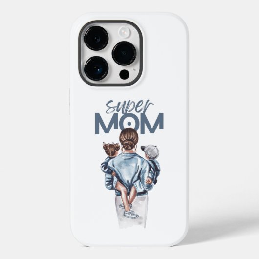 Persoonlijke Super Moeder met Zoon en Dochter Cade Case-Mate iPhone Case (Achterkant)