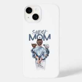 Persoonlijke Super Moeder met Zoon en Dochter Cade Case-Mate iPhone 14 Hoesje