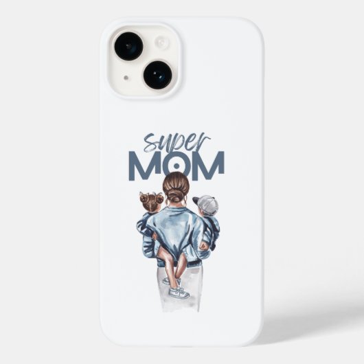 Persoonlijke Super Moeder met Zoon en Dochter Cade Case-Mate iPhone Case (Achterkant)