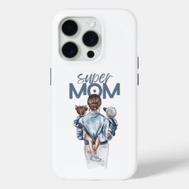Persoonlijke Super Moeder met Zoon en Dochter Cade iPhone 15 Pro Case