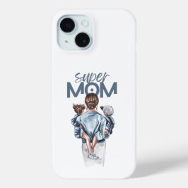 Persoonlijke Super Moeder met Zoon en Dochter Cade iPhone 15 Case