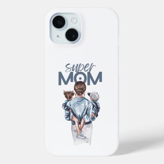 Persoonlijke Super Moeder met Zoon en Dochter Cade Case-Mate iPhone Case (Achterkant)
