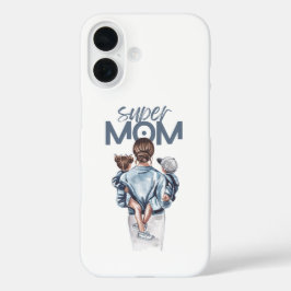 Persoonlijke Super Moeder met Zoon en Dochter Cade iPhone 16 Hoesje