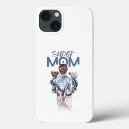 Persoonlijke Super Moeder met Zoon en Dochter Cade Case-Mate iPhone Case