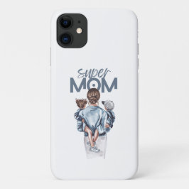 Persoonlijke Super Moeder met Zoon en Dochter Cade Case-Mate iPhone Case