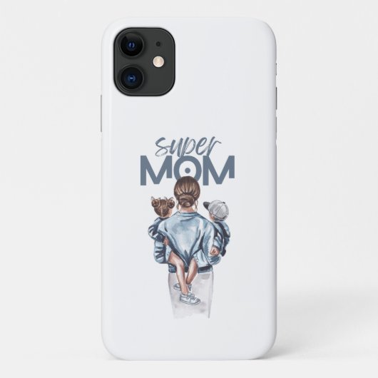 Persoonlijke Super Moeder met Zoon en Dochter Cade Case-Mate iPhone Case (Achterkant)