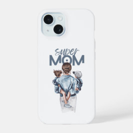 Persoonlijke Super Moeder met Zoon en Dochter Cade iPhone 15 Case