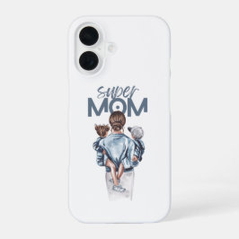 Persoonlijke Super Moeder met Zoon en Dochter Cade iPhone 16 Hoesje