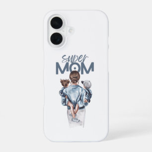 Persoonlijke Super Moeder met Zoon en Dochter Cade iPhone 16 Hoesje