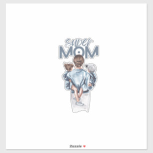 Persoonlijke Super Moeder met Zoon en Dochter Cade Sticker