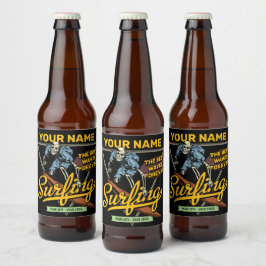 Persoonlijke Surfende Skelet Ride Golven Surfer Bier Etiket