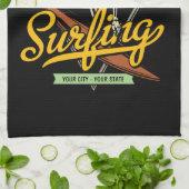 Persoonlijke Surfende Skelet Ride Waves Surfer Theedoek (Gevouwen)