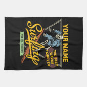 Persoonlijke Surfende Skelet Ride Waves Surfer Theedoek (Horizontaal)