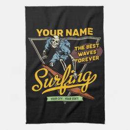 Persoonlijke Surfende Skelet Ride Waves Surfer Theedoek