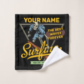 Persoonlijke surfende skeletridegolven bad handdoek (Wasdoekje)