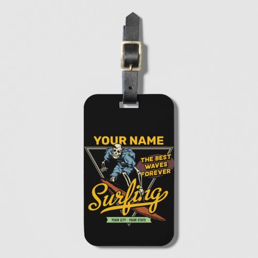 Persoonlijke surfende skeletridegolven bagagelabel (Voorkant (verticaal))