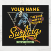 Persoonlijke surfende skeletridegolven bier etiket (Enkel label)