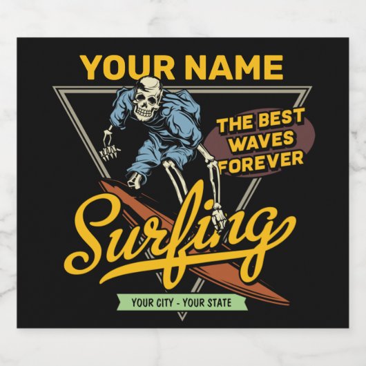 Persoonlijke surfende skeletridegolven bier etiket (Enkel label)