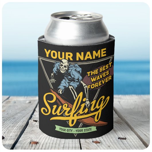 Persoonlijke surfende skeletridegolven blikjeskoeler