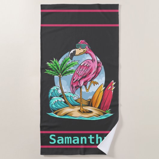 Persoonlijke Surfing Flamingo Beach Towel Strandlaken (Voorkant)