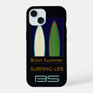 persoonlijke surfplanken met surf-thema iPhone 15 hoesje