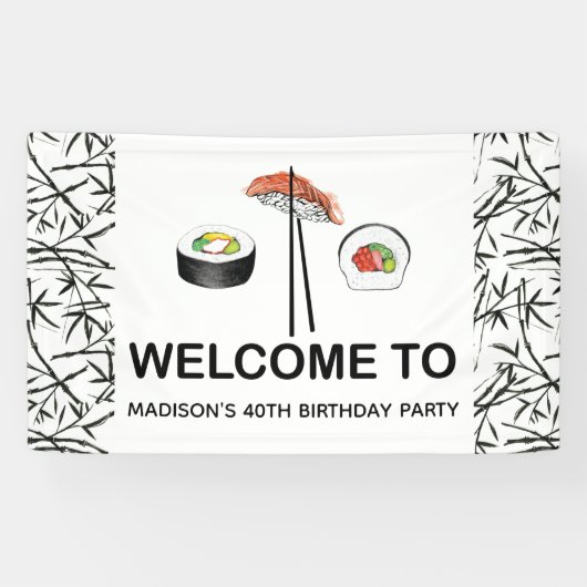 Persoonlijke Sushi Birthday Spandoek (Horizontaal)