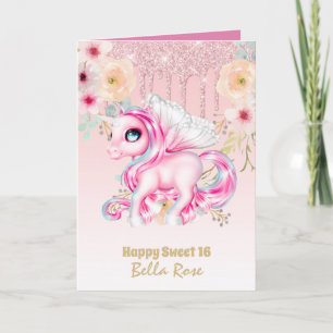 Persoonlijke Sweet 16 Mooie Eenhoorn Verjaardagska Kaart