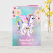 Persoonlijke Sweet 16 mooie eenhoorn verjaardagska Kaart (Gele Bloem)