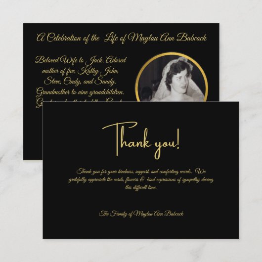 Persoonlijke sympathie voor Clasic Black en Gold B Bedankkaart (Voorkant / Achterkant)