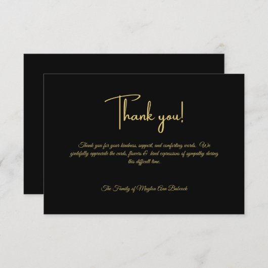 Persoonlijke sympathie voor Clasic Black en Gold B Bedankkaart (Voorkant / Achterkant)