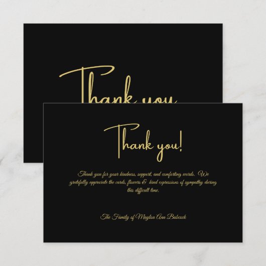 Persoonlijke sympathie voor Clasic Black en Gold B Bedankkaart (Voorkant / Achterkant)