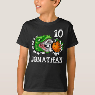 Persoonlijke T-Rex Basketbal 10e Verjaardag Dino T-shirt