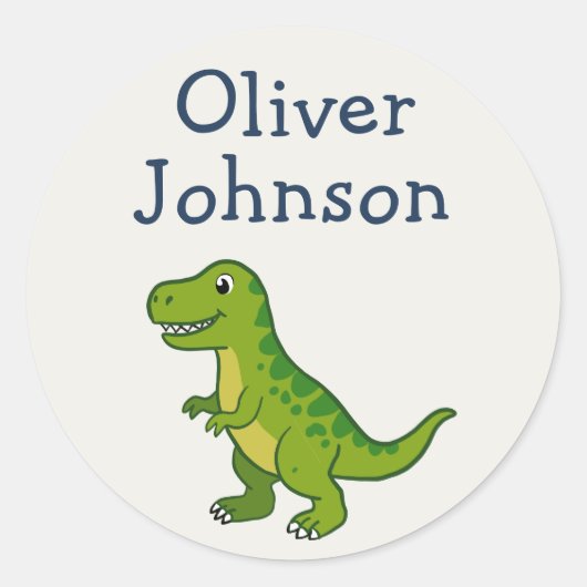 Persoonlijke T-Rex Cute Dinosaur Naam Kind Ronde Sticker (Voorkant)