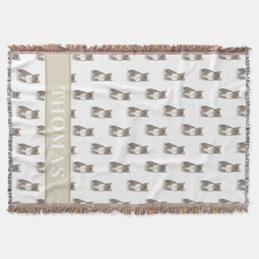 Persoonlijke Tabby Kat (Grijs) Tan & Wit Deken (Voorkant)