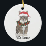 Persoonlijke tablet (grijs) keramisch ornament<br><div class="desc">Maak de mooie lijst dit jaar met een versiering van je favoriete tabby cat elf!</div>
