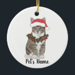Persoonlijke tablet (grijs) keramisch ornament<br><div class="desc">Maak de mooie lijst dit jaar met een versiering van je favoriete tabby cat elf!</div>