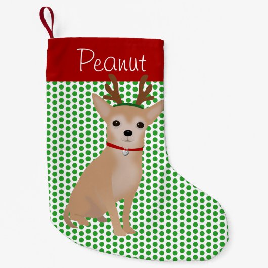 Persoonlijke Tan Chihuahua en Green Polka Dots Kleine Kerstsok (Voorkant)