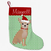 Persoonlijke Tan Chihuahua en Green Polka Dots Kleine Kerstsok (Voorkant)
