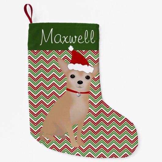 Persoonlijke Tan Chihuahua met Santa Hat Kleine Kerstsok (Voorkant)
