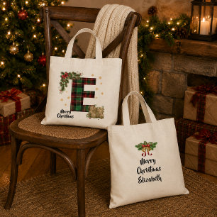 Persoonlijke Tartan Initiaal & Naam Kerstmis Tote Bag
