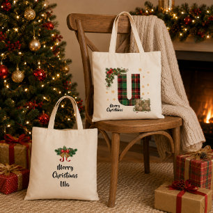 Persoonlijke Tartan Initiaal & Naam Kerstmis Tote Bag
