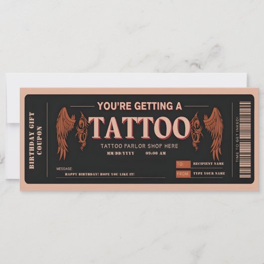 Persoonlijke tatoeagevoucher ticket kaart (Voorkant)